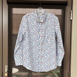 Men's Blue and White dog Patterned Shirt.